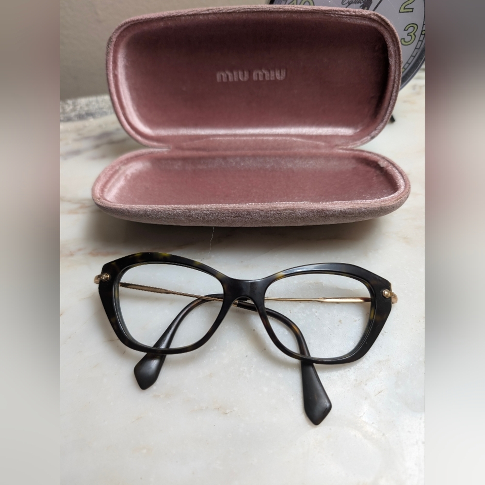 MIU MIU CAT EYE FRAMES TORTOISE SHELL & GOLD 04LV HAN1O1 EYEWARE